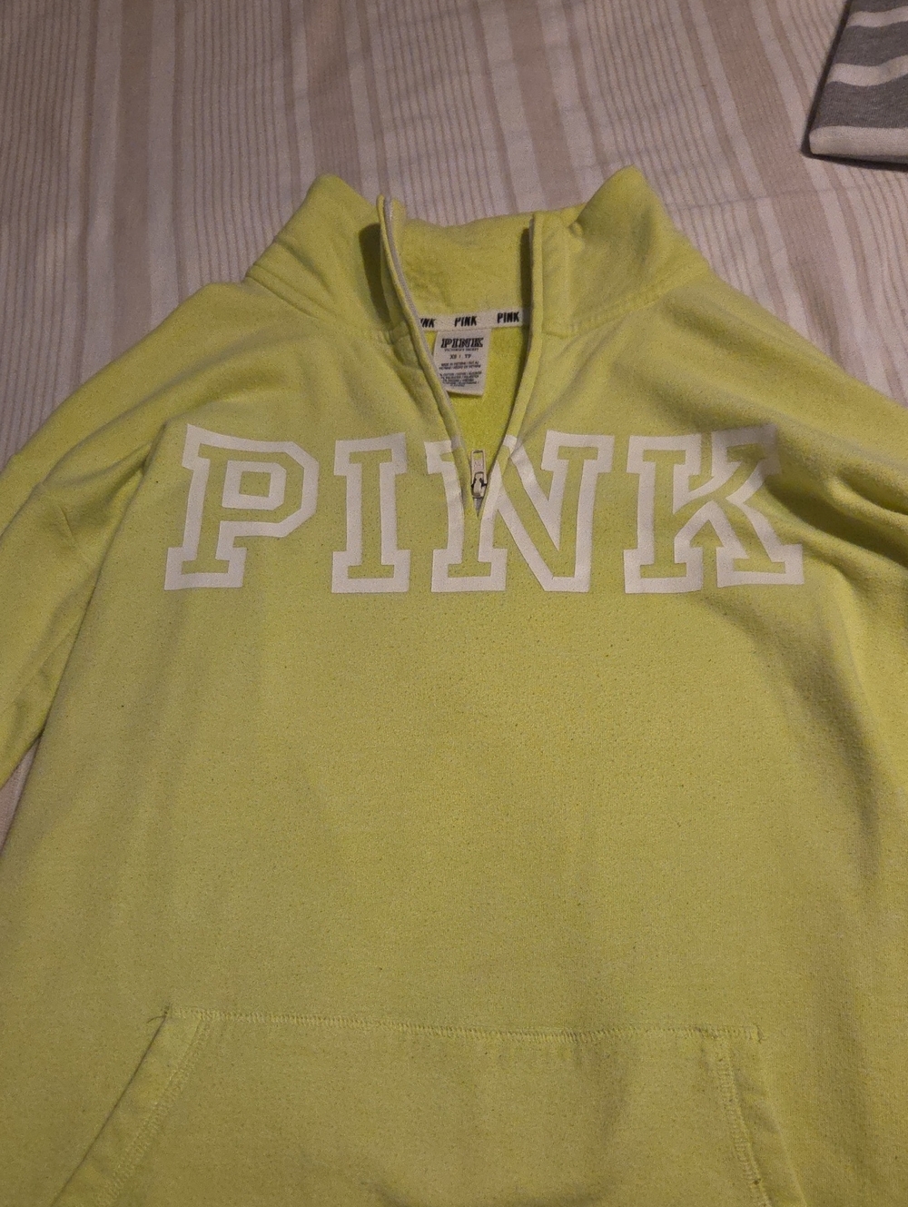PINK Quarter-Zip Pullover in Neon Yellow-Green